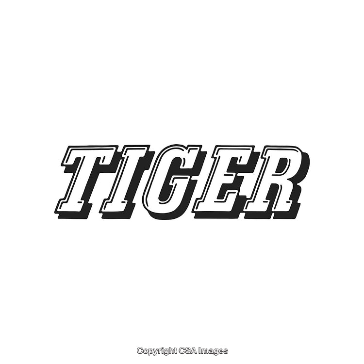 Bold Tiger-Themed Text in a Black Outline on White Background