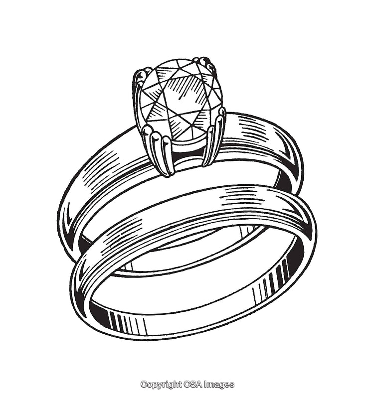 Black and White Line Art of Wedding and Engagement Rings