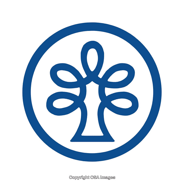 Minimalistic Blue Tree-Inspired Icon Encircled in a Symmetrical Design