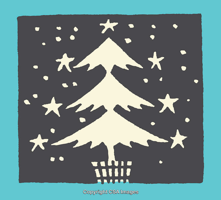 Festive Christmas Tree Artwork Featuring Stars in a Decorative Style