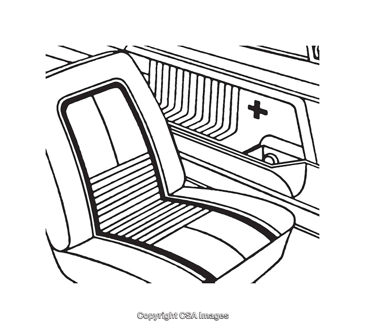 Black and White Line Art Illustration of a Vehicle Interior Seat Design