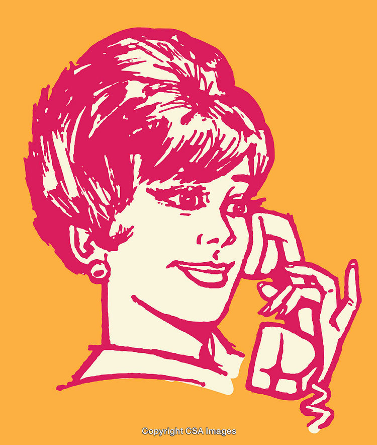 Colorful Line Art of Retro Woman Talking on Telephone Illustration