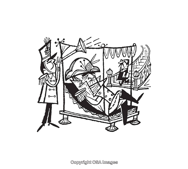 Whimsical Black-and-White Line Art Illustration of a Napoleonic Figure