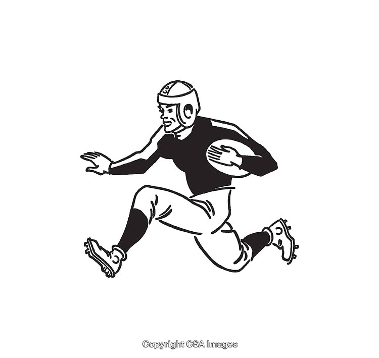 Vintage Line Art Depiction of a Football Player Mid-Sprint Action Pose