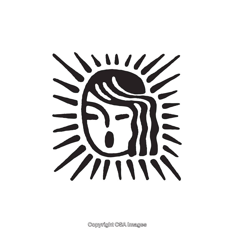 Minimalistic Sunburst Face Illustration in Monochrome Line Art Style