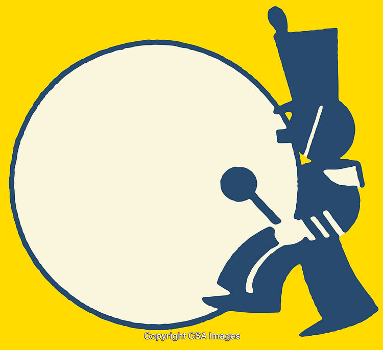 Minimalist Illustration of a Drummer in a Bright Yellow and Blue Palette