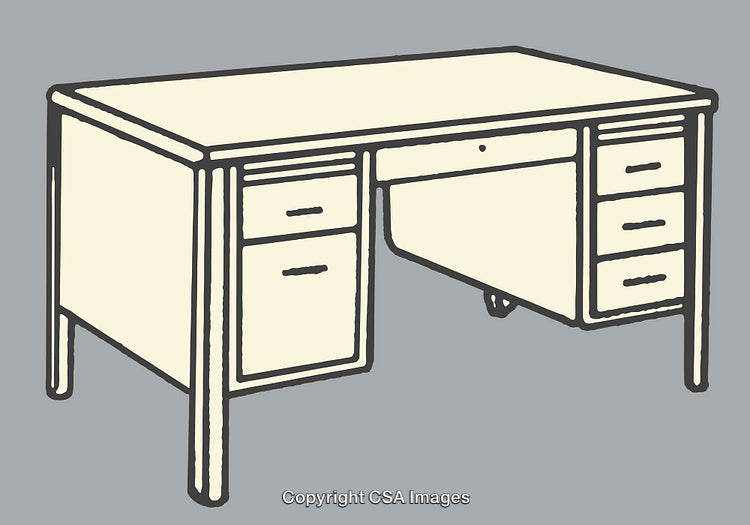 Vintage Office Desk Illustration in Retro Style with Details