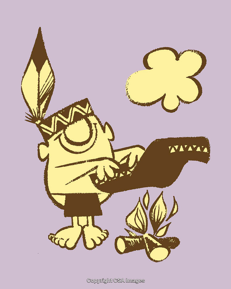 Retro Style Illustration of a Character by a Campfire