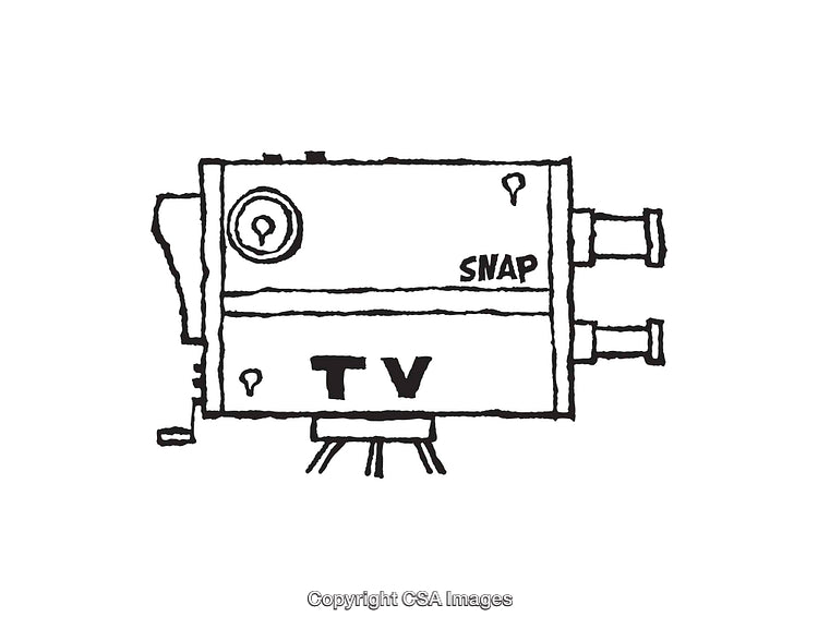 Black and White Retro Style TV Camera Line Art Illustration