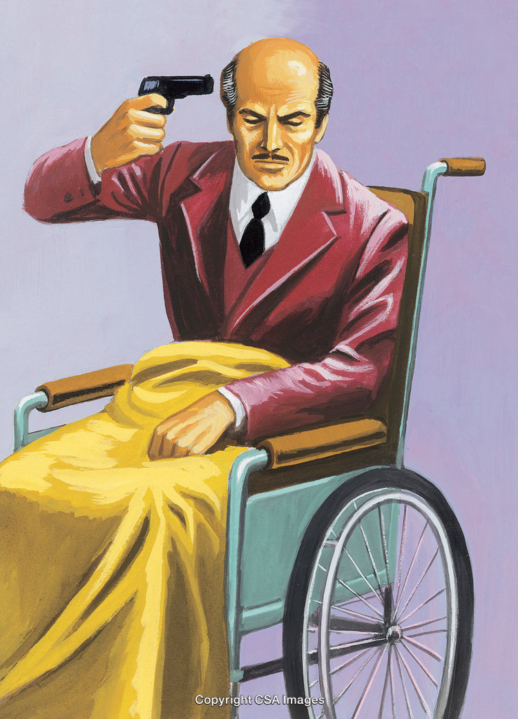 Man in Wheelchair Holding a Gun Depicting Serious Emotional Distress