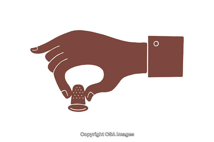 Illustration of a Hand Holding a Thimble in a Minimalist Design