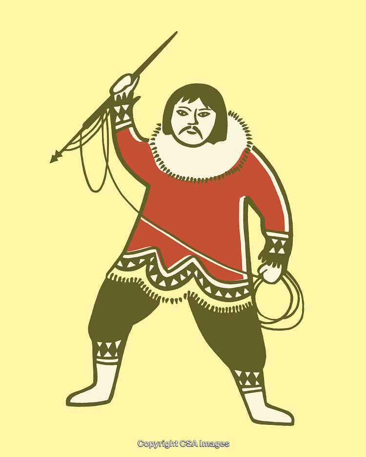 Traditional Line Art of Cultural Figure Holding Spear and Rope