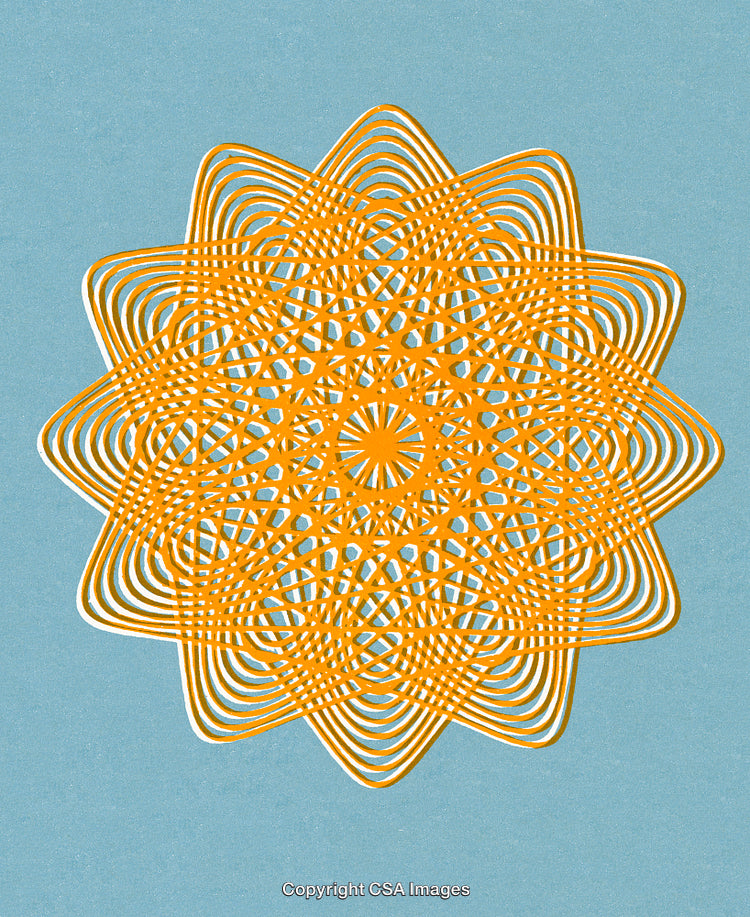 Intricate Geometric Pattern in Vibrant Orange on a Light Blue Background