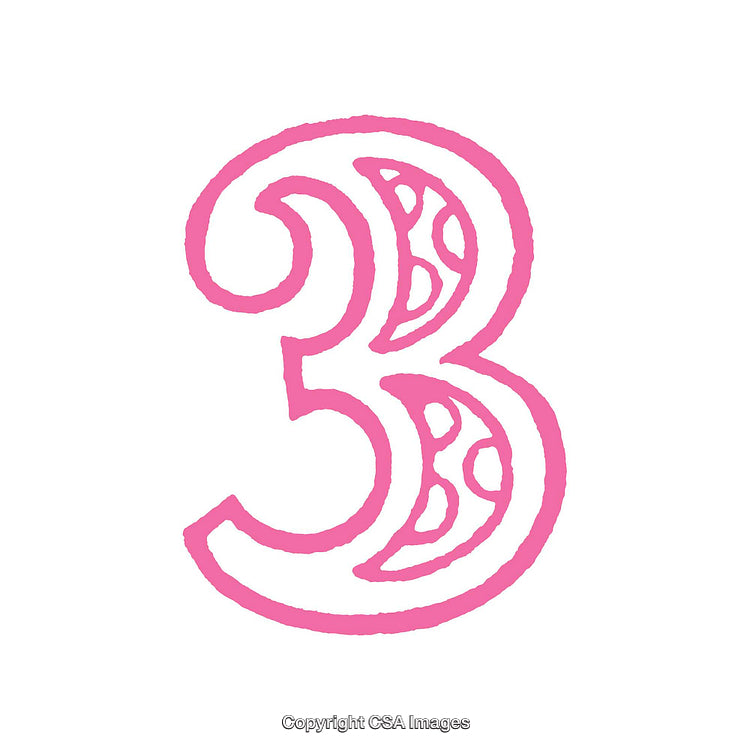 Pink Number Three With Artistic Design on White Background