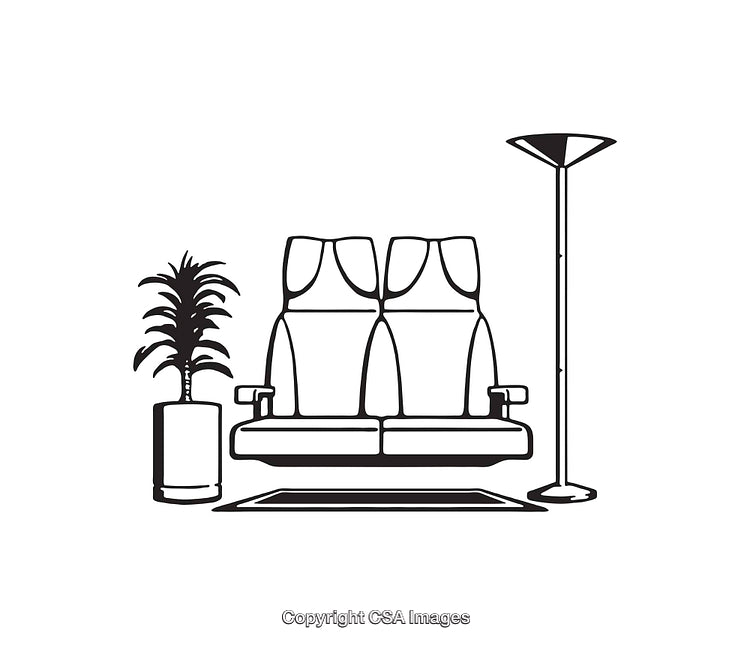 Minimalist Black and White Line Art of a Living Room