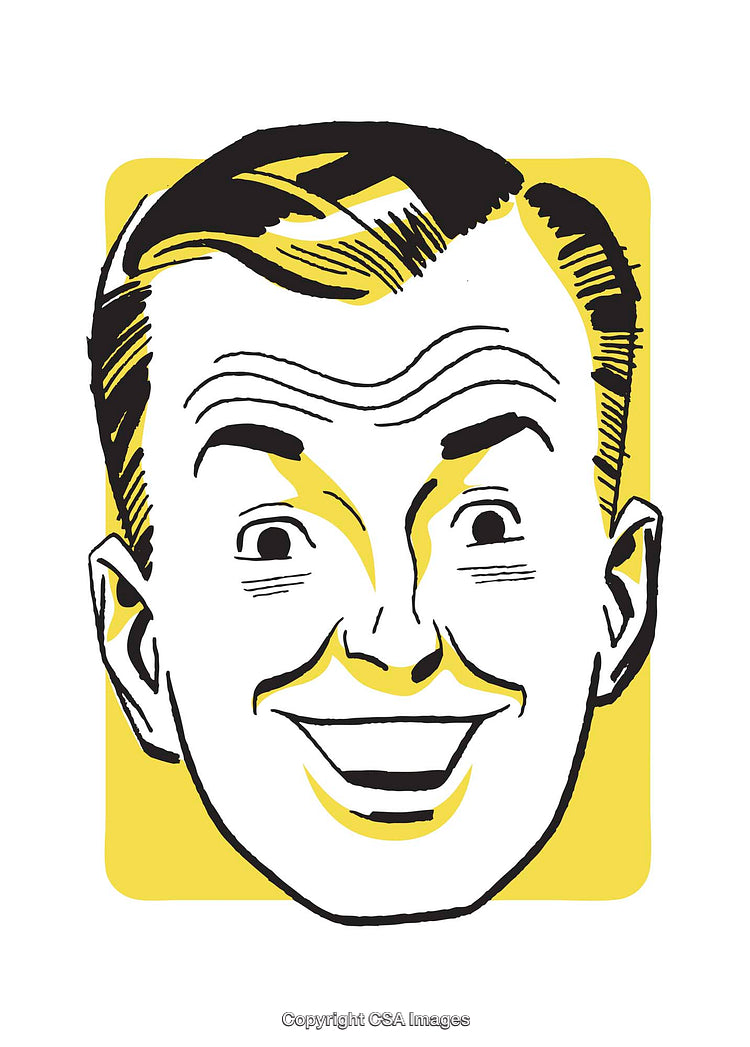 Vintage Illustration of a Smiling Man with Retro Cartoon Style