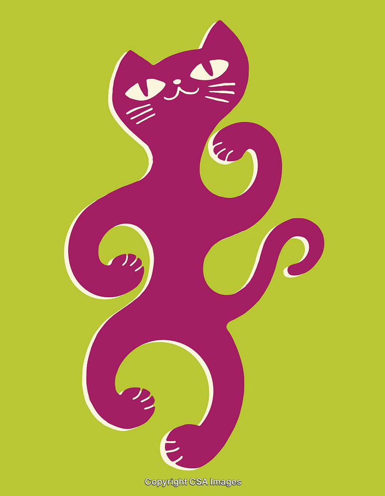 Playful Purple Cat Illustration on Bright Green Background