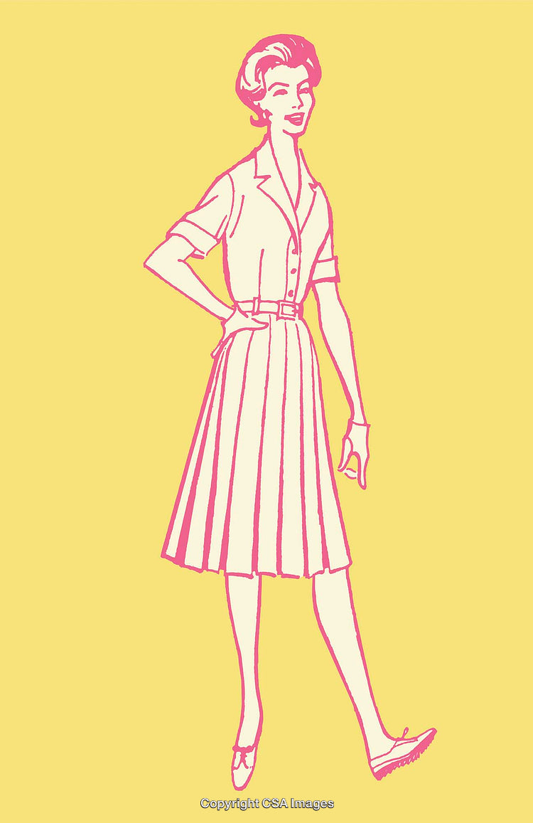 Retro Style Woman Outline Illustration on Yellow Background
