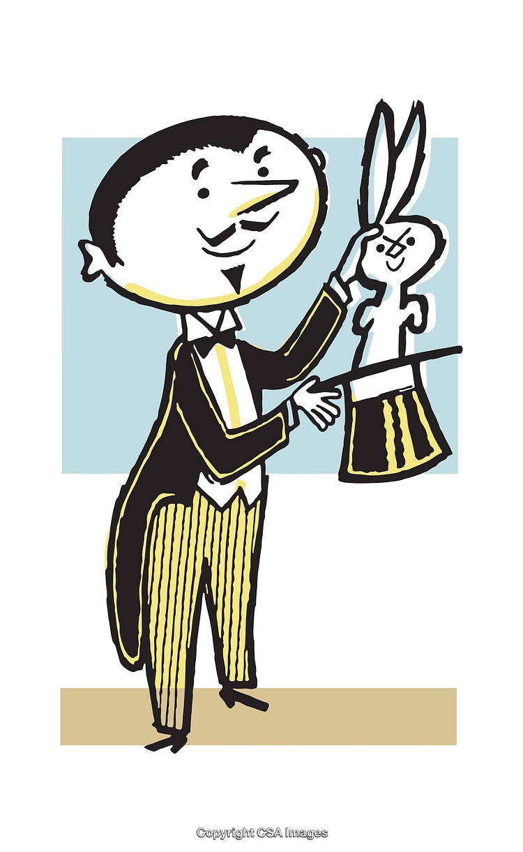 Vintage Illustration of a Magician Performing a Rabbit Hat Trick
