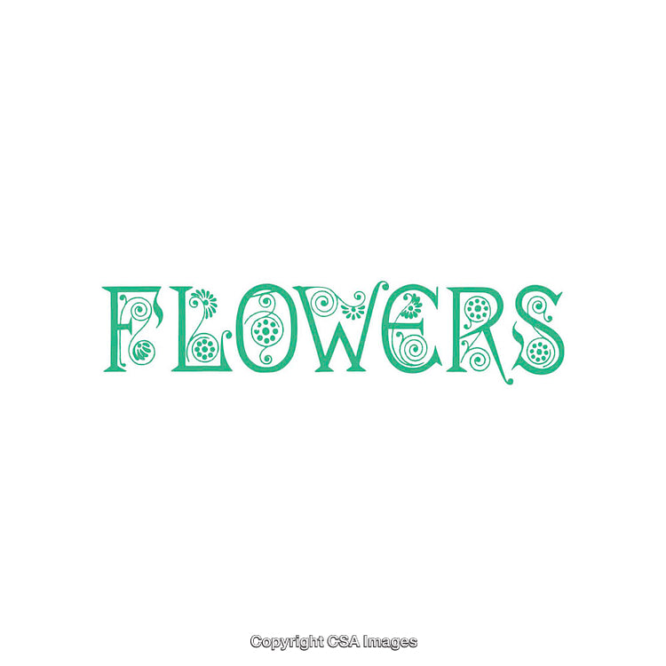 Stylized Green 'Flowers' Word Design Featuring Decorative Floral Patterns