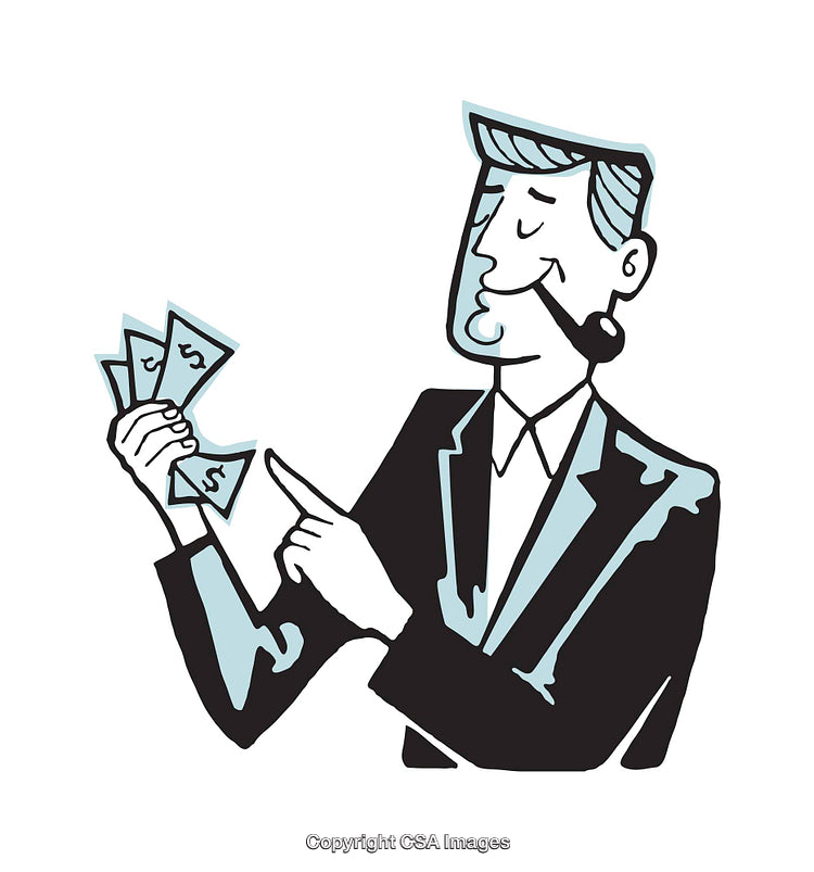 Retro Businessman Holding Money and Smiling in a Vintage Cartoon Style