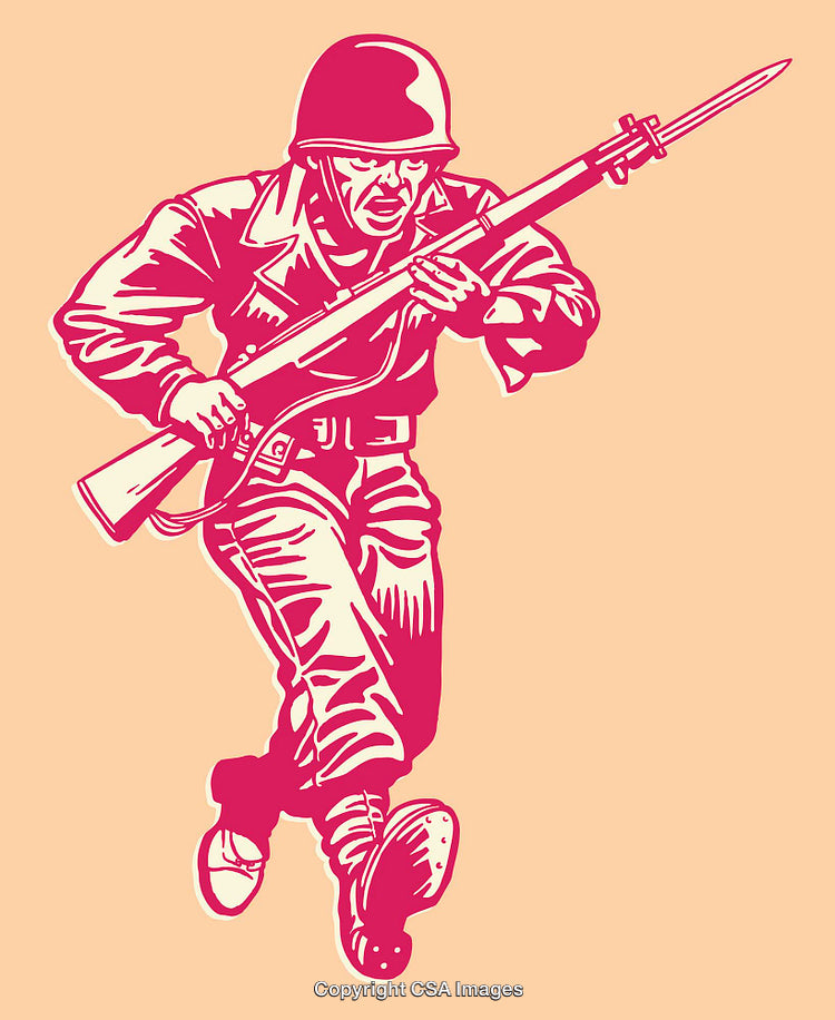 Dynamic Color Line Artwork of a Soldier in Action Pose