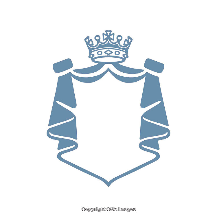 Elegant Blue Heraldic Shield with Crown and Graceful Drapery Elements