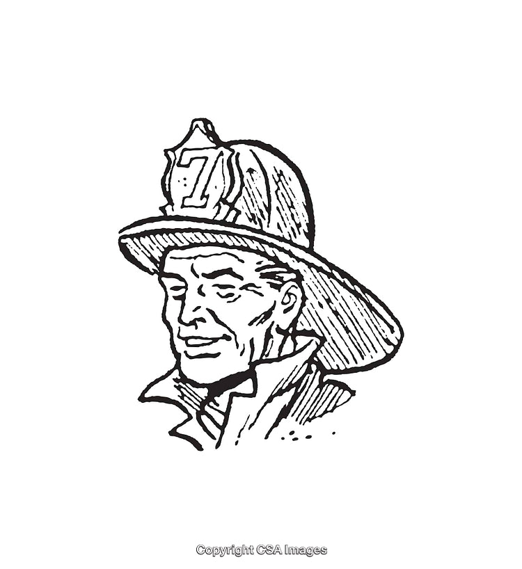 Vintage Styled Black and White Drawing of a Firefighter