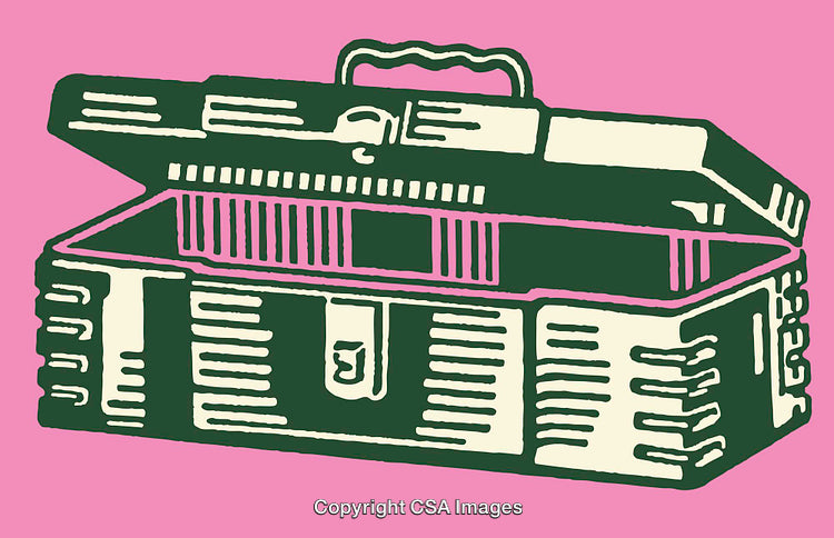 Colorful Line Art Illustration of an Open Toolbox with Handle