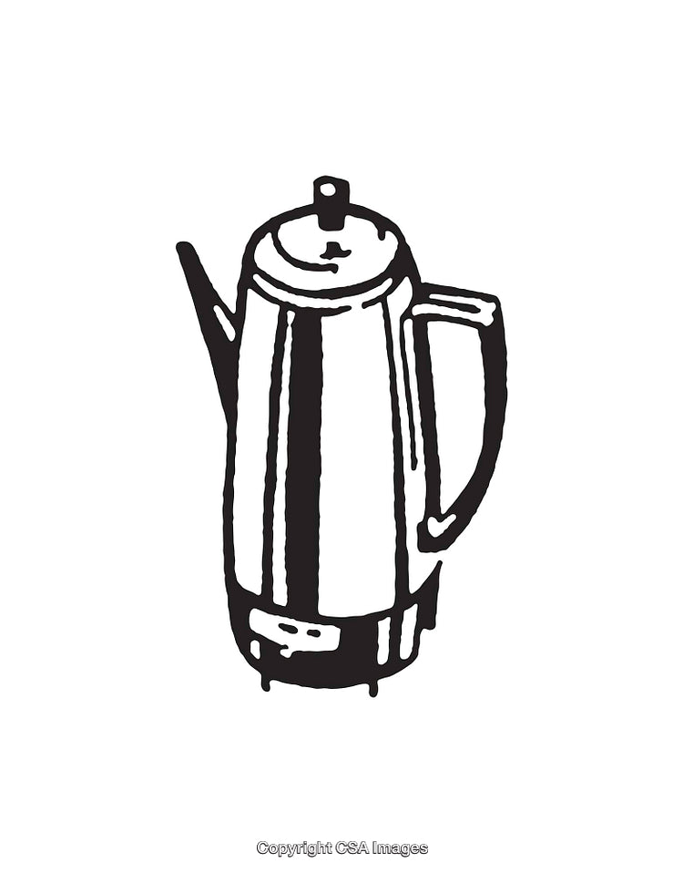 Vintage Style Black and White Illustration of a Coffee Percolator