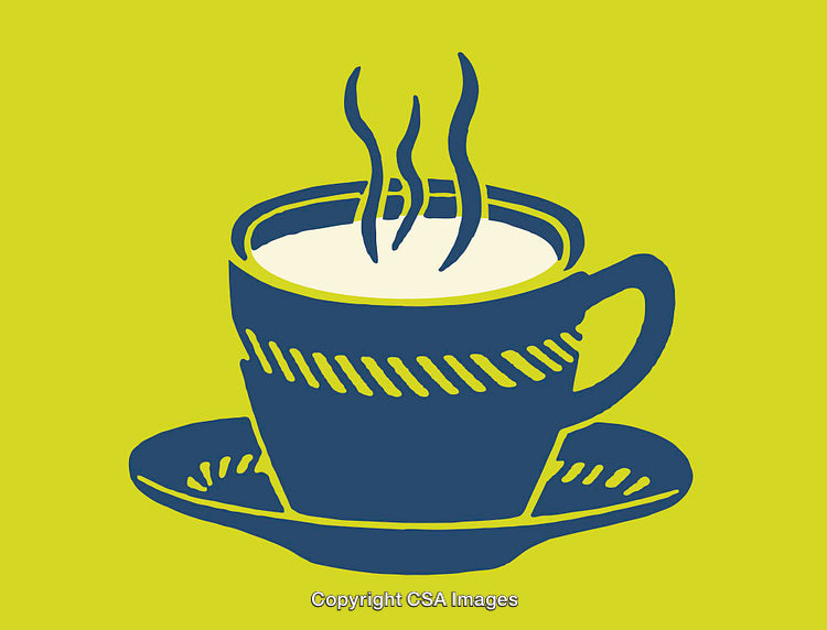 Steaming Cup of Coffee in Artistic Blue Line Art Style
