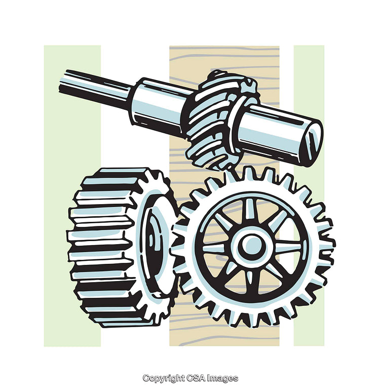 Mechanical Gear Illustration with Cogwheels and Shafts in Artistic Style