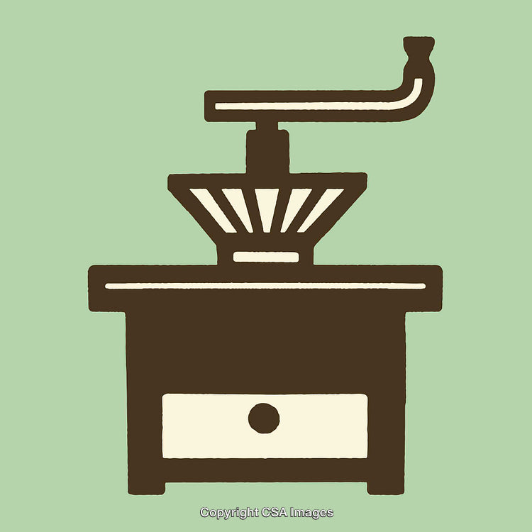 Vintage Coffee Grinder Illustration with Minimalistic Brown and Green Colors