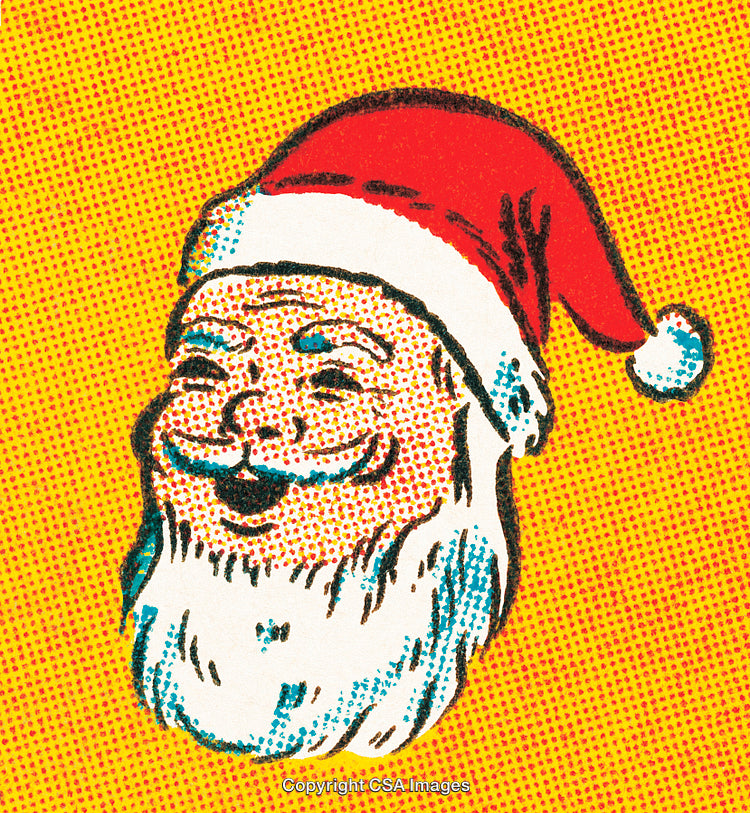 Retro Pop Art Illustration of Santa Claus with a Yellow Dot Background