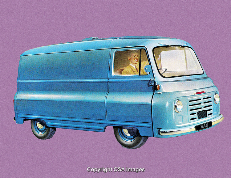 Vintage Blue Van Illustration Showcasing Retro Automotive Design Aesthetics