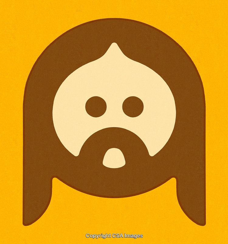 Minimalist Illustration of Bearded Icon on Bright Yellow Graffiti Style Background