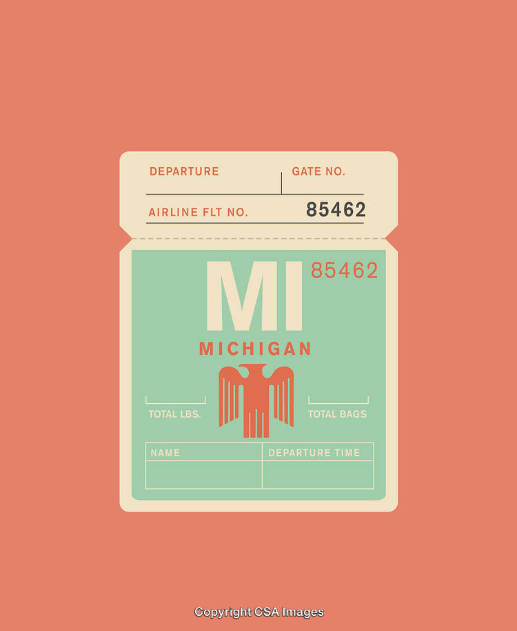 Retro Michigan Travel Tag Design with a Vintage-Inspired Aesthetic