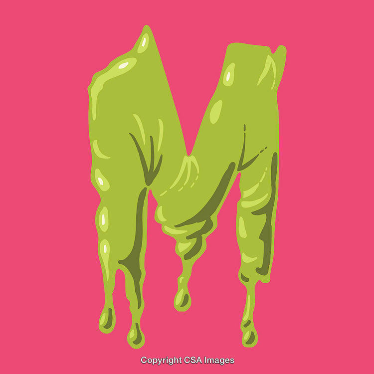 Dripping Green Letter M on a Bright Pink Background