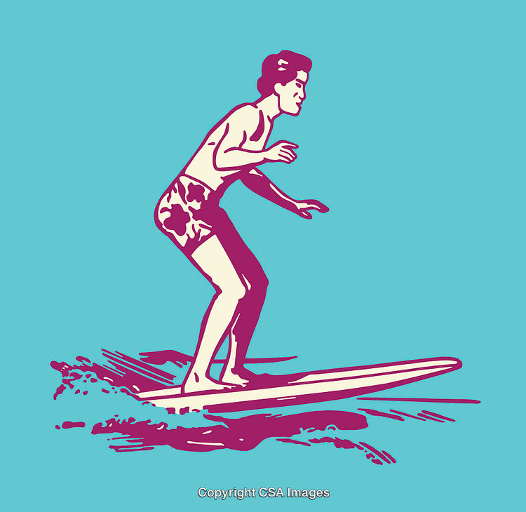 Colorful Line Art Illustration of a Person Surfing on Calm Waters