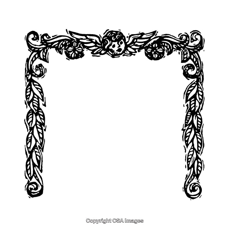 Intricate Black and White Ornamental Border With Floral and Skull Design