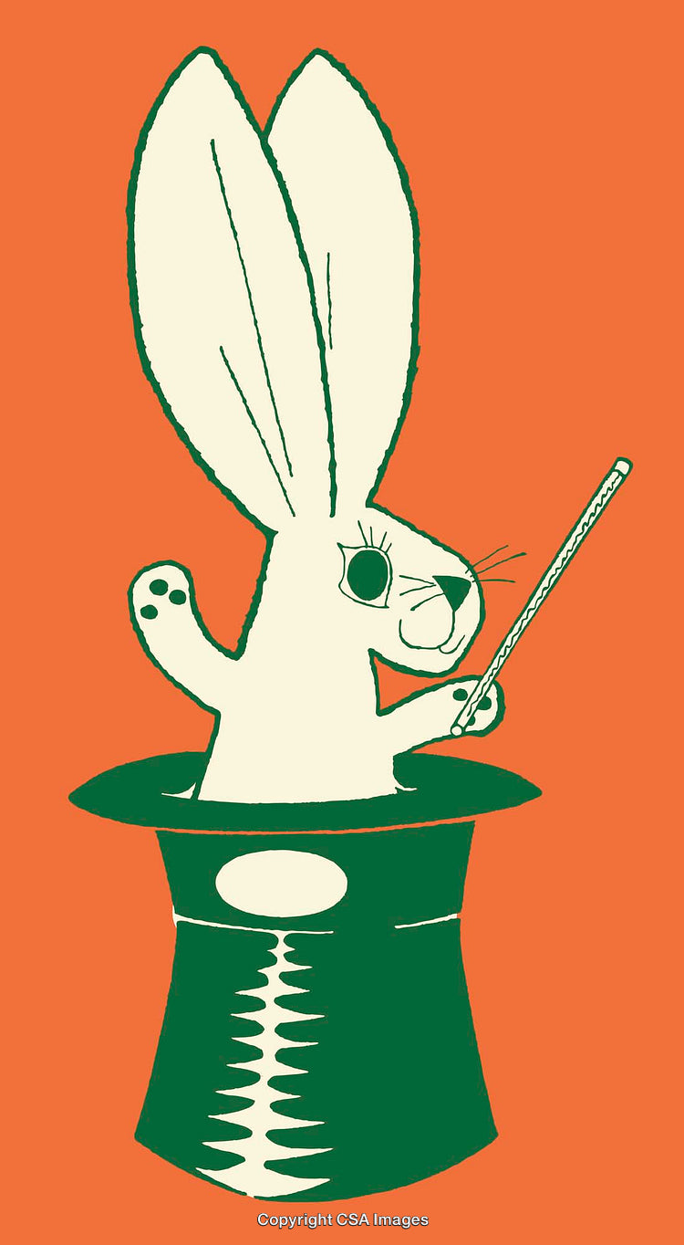 Playful Rabbit Popping From a Hat Holding a Wand in Line Art Style
