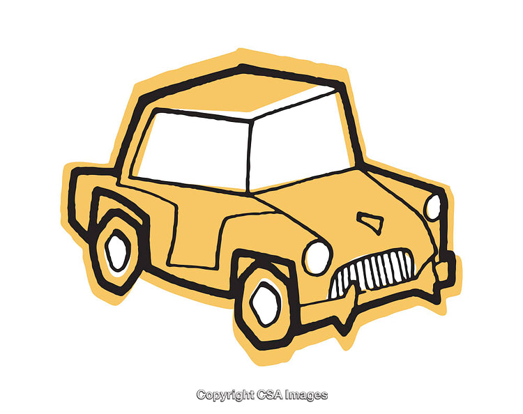 Yellow Vintage Car Illustration with Playful Artistic Lines and Design