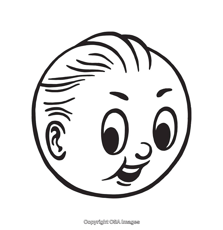Retro Styled Black and White Line Art Illustration of Smiling Face