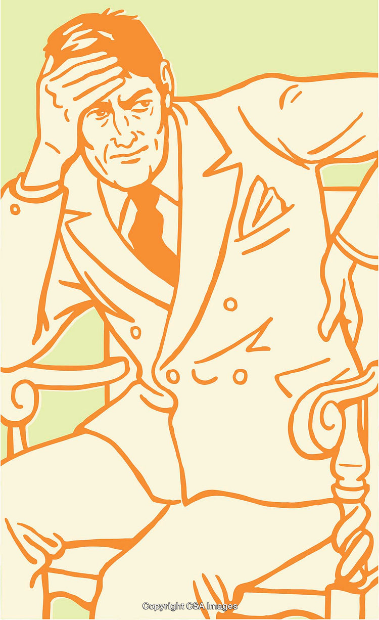 Illustration of a Thoughtful Businessman Sitting in Contemplation