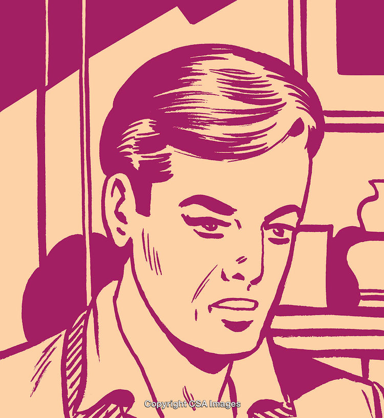 Vintage-Inspired Illustration of a Pensive Man in Retro Art Style