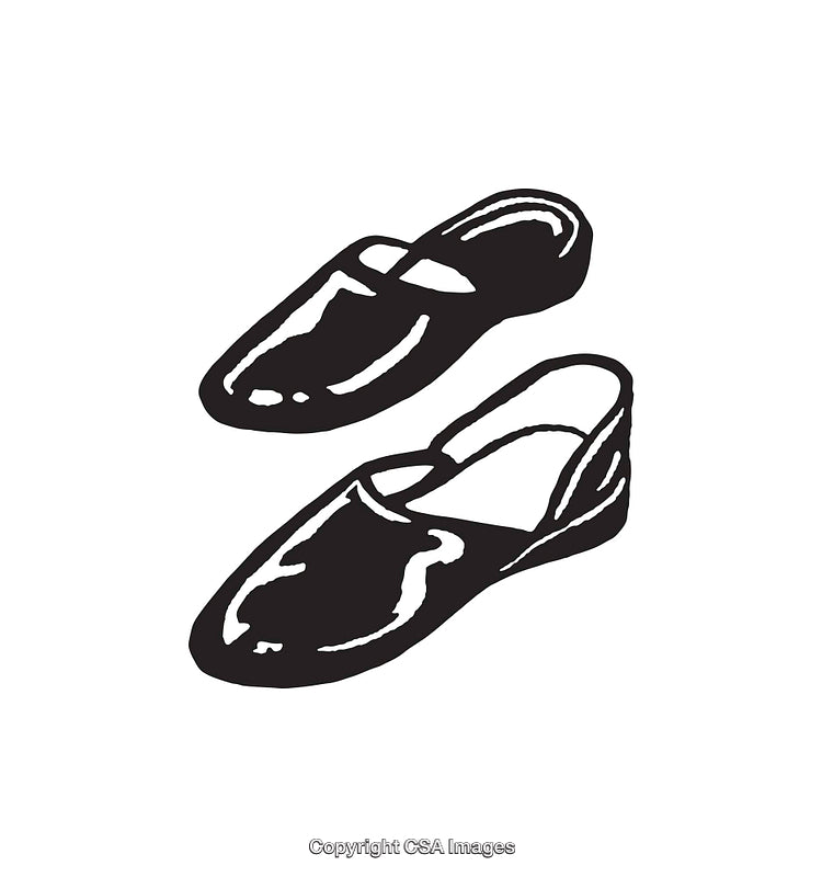 Vintage Black And White Illustration of Traditional Shoes in Line Art Style