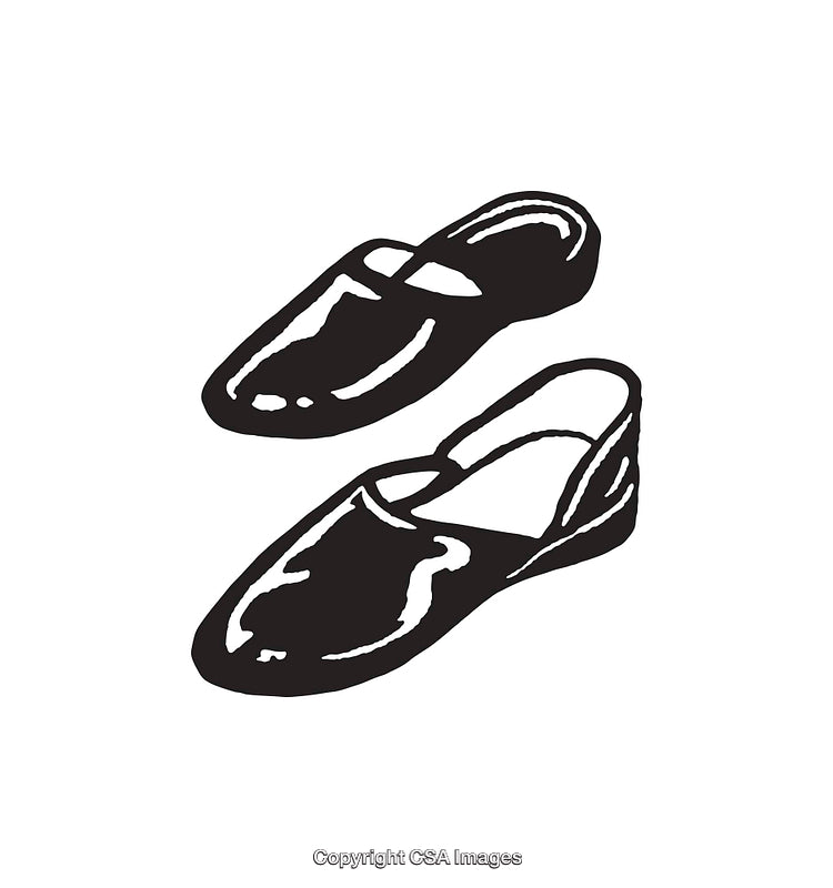 Vintage Black And White Illustration of Traditional Shoes in Line Art Style
