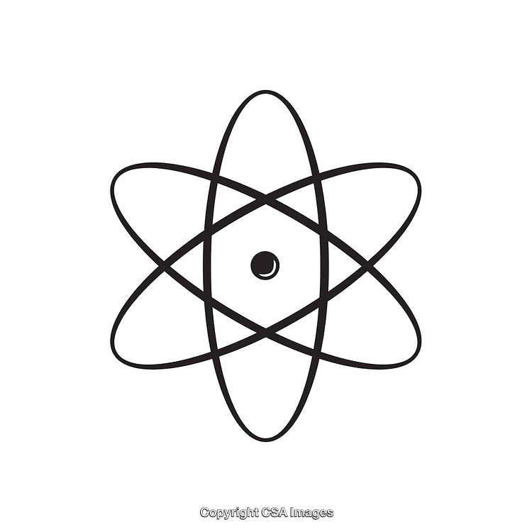 Black and White Depiction of an Atomic Model with Orbiting Electrons