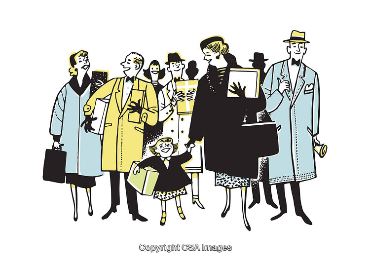 Illustrated Group of People Sharing a Festive Interaction in Classic Style