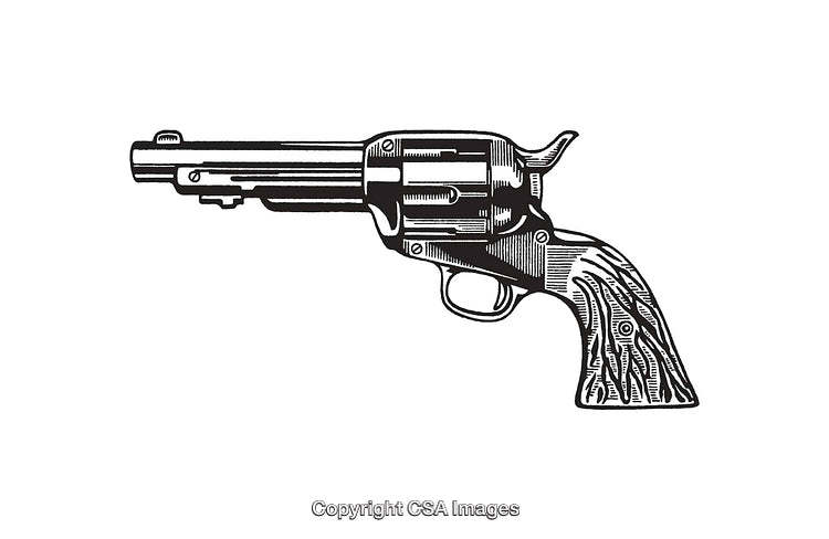 Vintage Revolver Illustration Depicted in Detailed Black and White Line Art